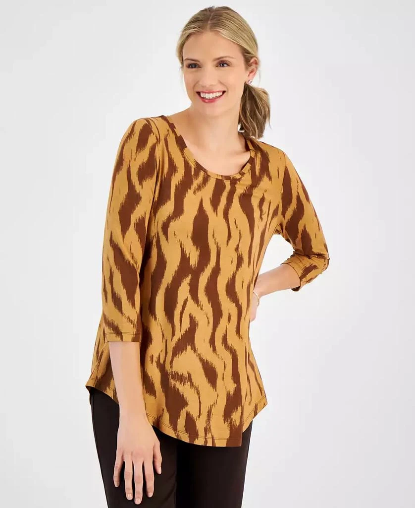 JM Collection Petite Zebra Stitch 3/4-Sleeve Top, Created for Macy's 1