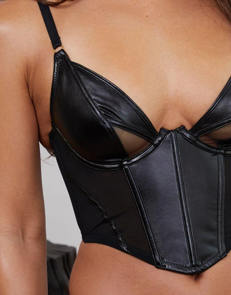 Wolf & Whistle Wolf & Whistle X Michelle Domingos PU and mesh basque in black 3