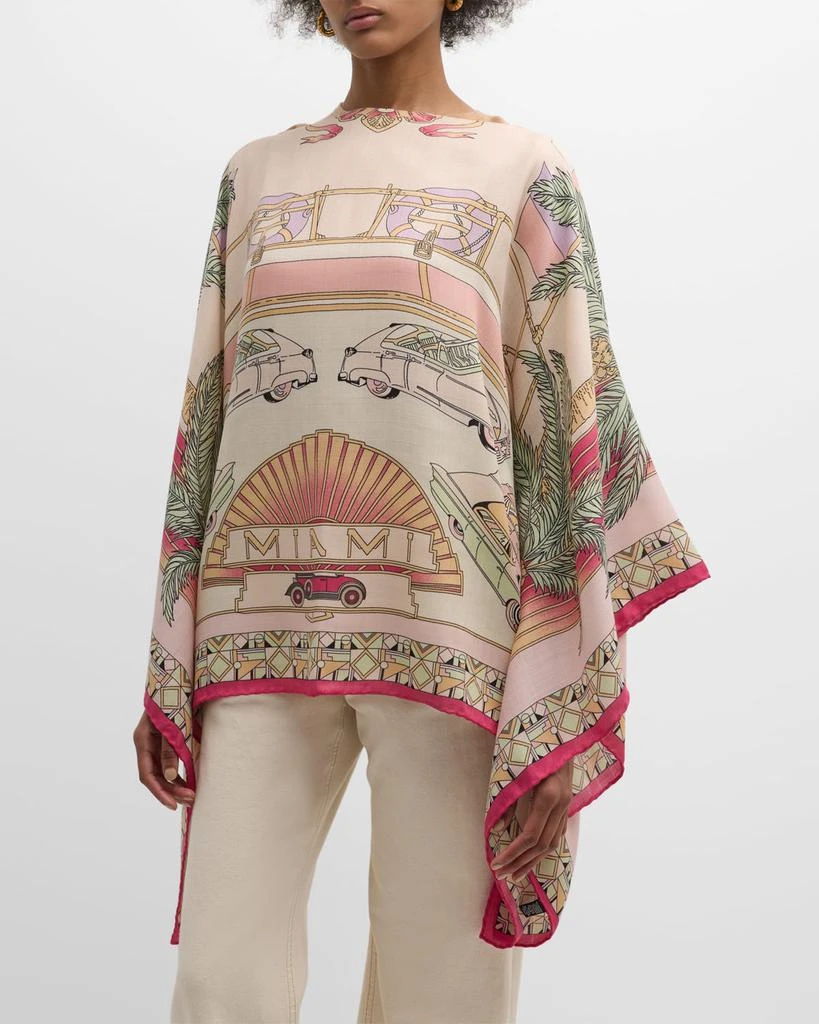 Rani Arabella Miami Pink Print Cashmere-Blend Poncho 2