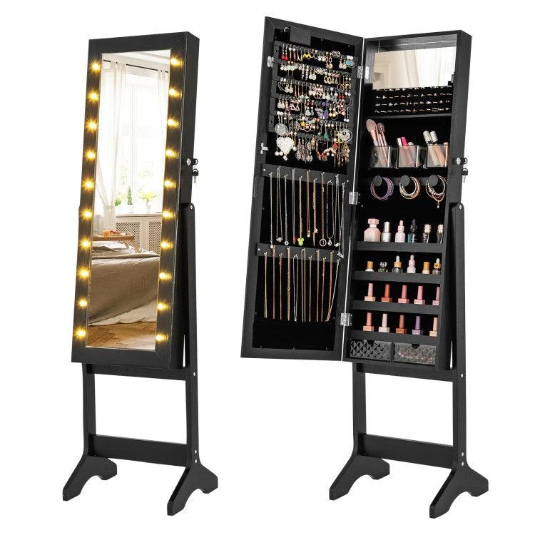Hivvago Mirror Jewelry Cabinet with 20 Warm Lights and 4 Tilt Angles 8