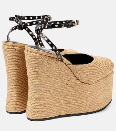Alaïa LA leather-trimmed paper straw wedges 2