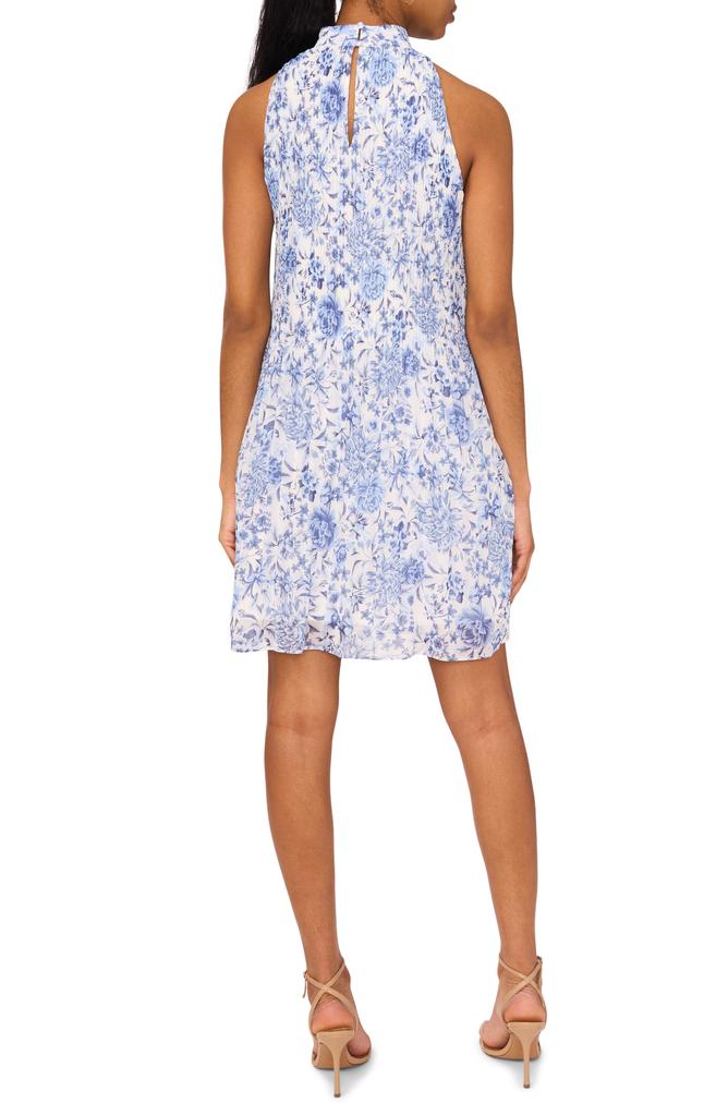 Halogen Floral Mock Neck Sleeveless Pleated Trapeze Dress