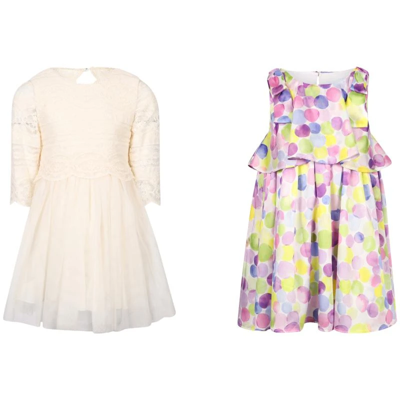 Abel & Lula Rich lace combined tulle and colorful polka dot sateen dresses set in cream and white 1