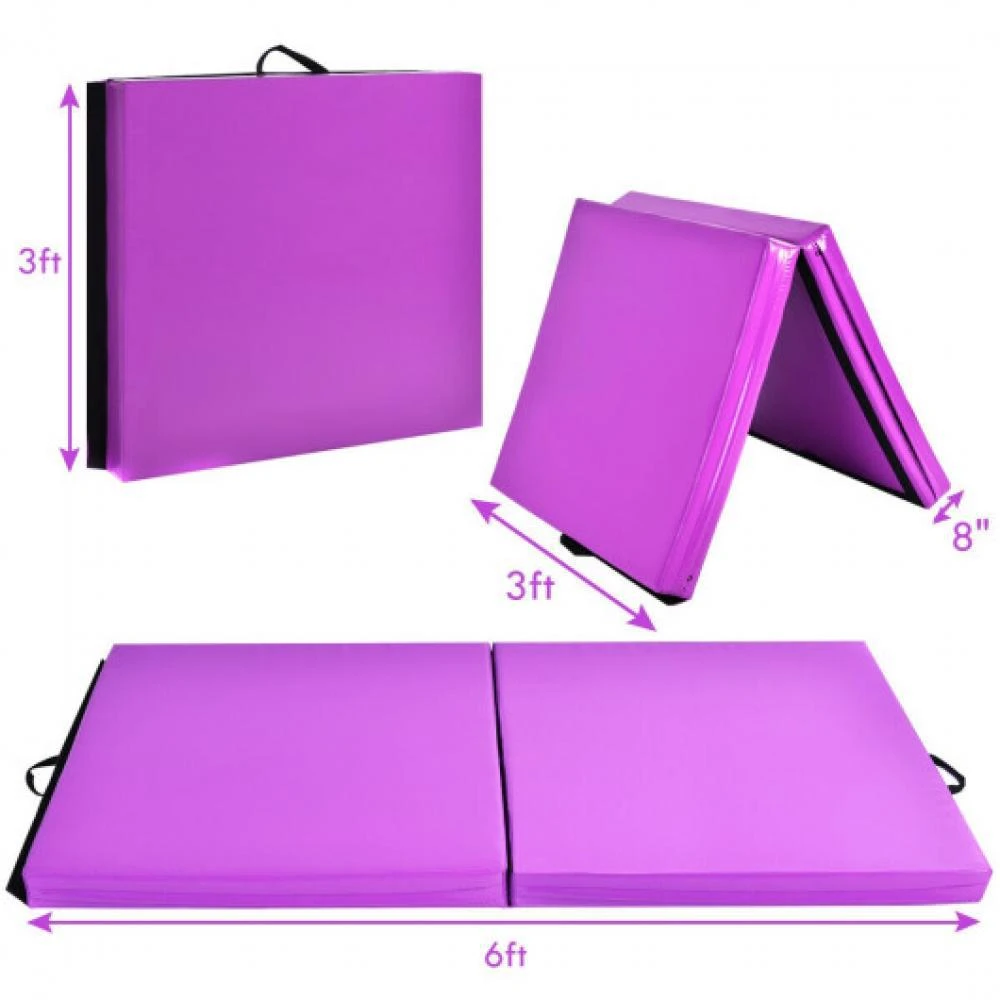Hivvago 6 x 2 Feet Gymnastic Mat with Carrying Handles for Yoga-Purple 4