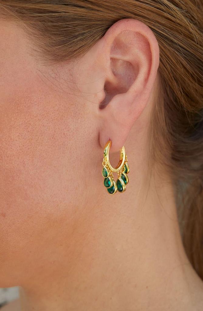 SAVVY CIE JEWELS 18K Gold Plated Sterling Silver Crystal Drop Hoop Earrings