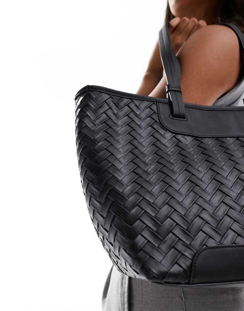 ASOS ASOS DESIGN tote bag in oversized weave in black 4