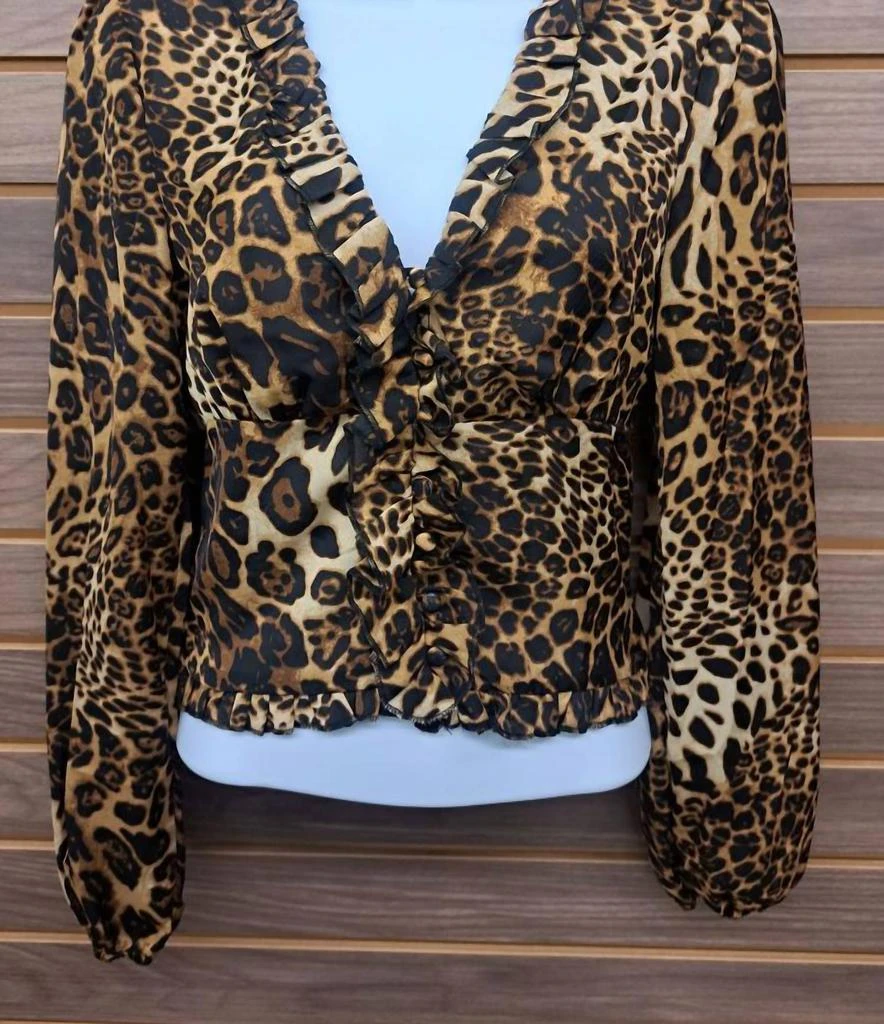 PAPERMOON Papermoon - Women
s Leopard Ruffle Elastic Mid Chiffon Button Blouse