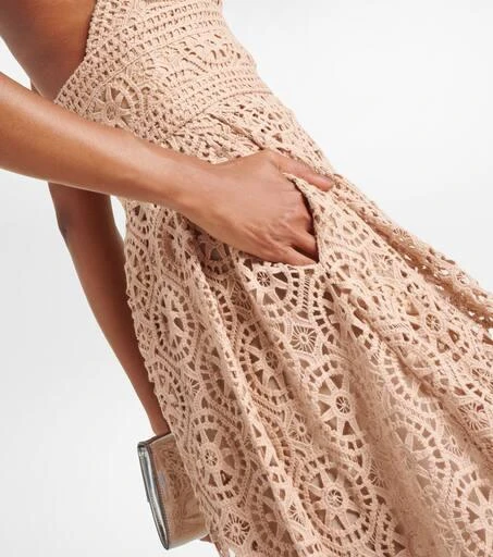 Elie Saab Macramé halterneck cotton-blend midi dress 5