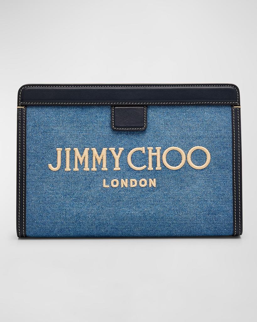 Jimmy Choo Avenue Denim Pouch Clutch Bag - Handbags