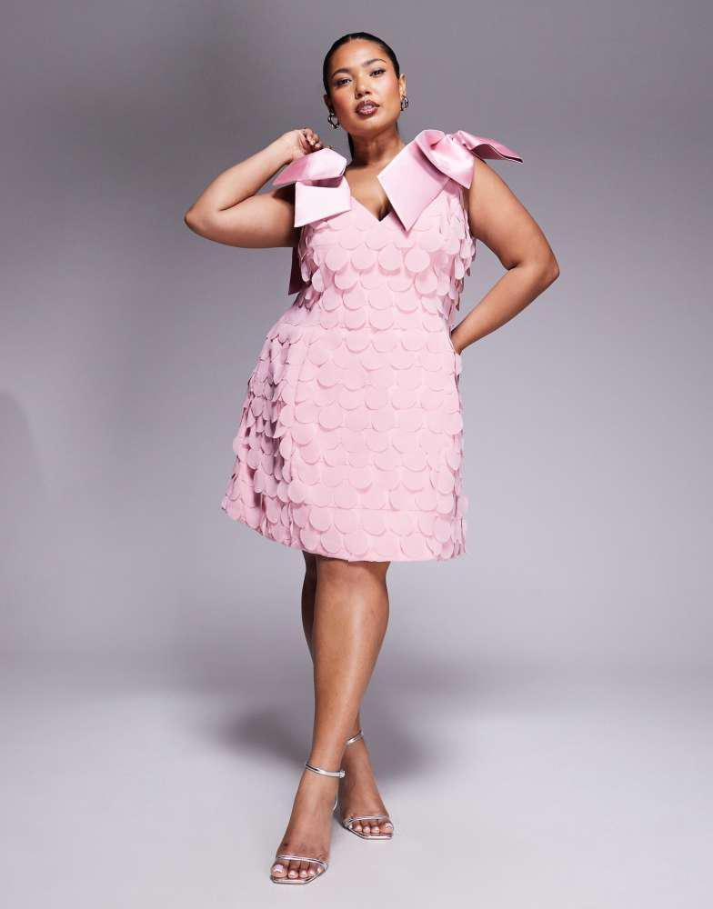 ASOS LUXE ASOS LUXE Curve bow shoulder disc mini dress in light pink - PINK