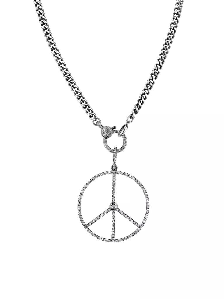 Sheryl Lowe Peace Sign Sterling SIlver & 1.72 TCW Diamond Pendant Necklace