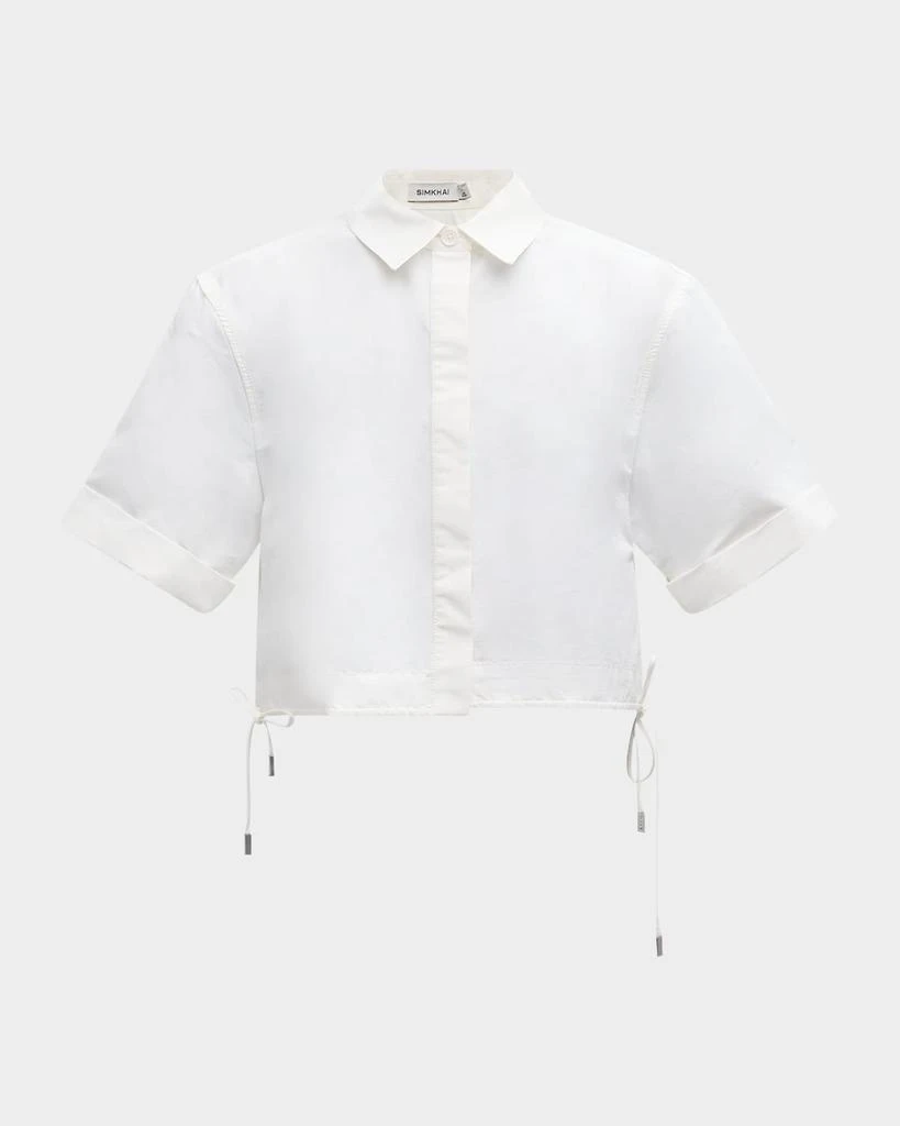 SIMKHAI Ryett Short-Sleeve Cropped Shirt 1