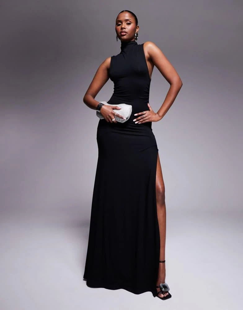 ASOS DESIGN high neck ruched asymmetric seam maxi dress in black  On Sale  Now with Up to 17% Off | Discover Exclusive Deals & Savings at BeyondStyle   Authentic ASOS Home|women