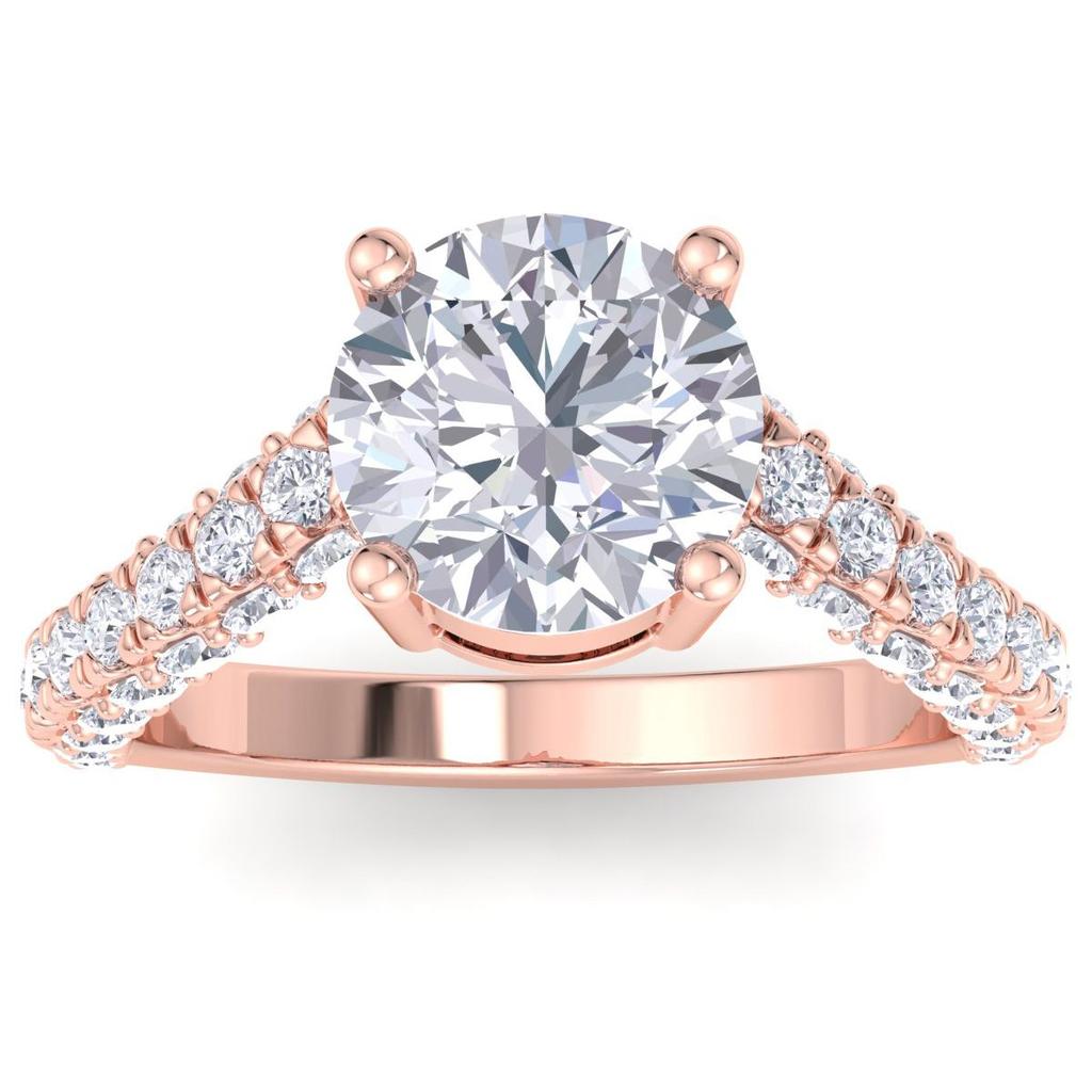 SSELECTS 4 Carat Round Lab Grown Diamond Curved Engagement Ring In 14K Rose Gold G-H, Vs2