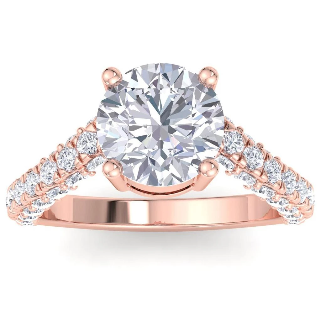 SSELECTS 4 Carat Round Lab Grown Diamond Curved Engagement Ring In 14K Rose Gold G-H, Vs2 1