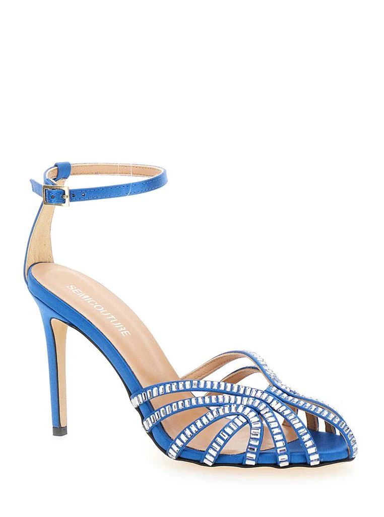 SEMICOUTURE Light Blue Sandals With Baguette Rhinestones In Satin Woman 2