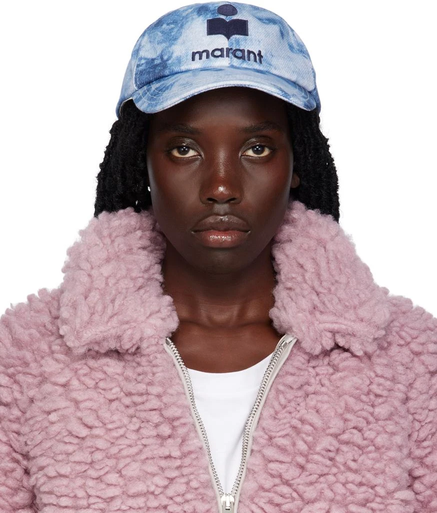 Isabel Marant Light Blue Tie Die Tyron Baseball Cap W/ Pink Logo Isabel Marant Tyron embroidered tie-dyed cotton baseball cap  main image 3