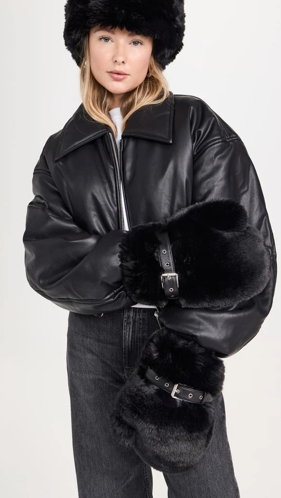 Acne Studios Fluffy Faux Fur Buckle Mittens 4