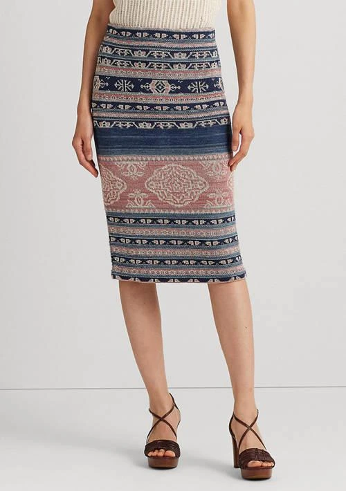 Ralph Lauren Ralph Lauren Geo Motif Linen Cotton Pencil Skirt 1