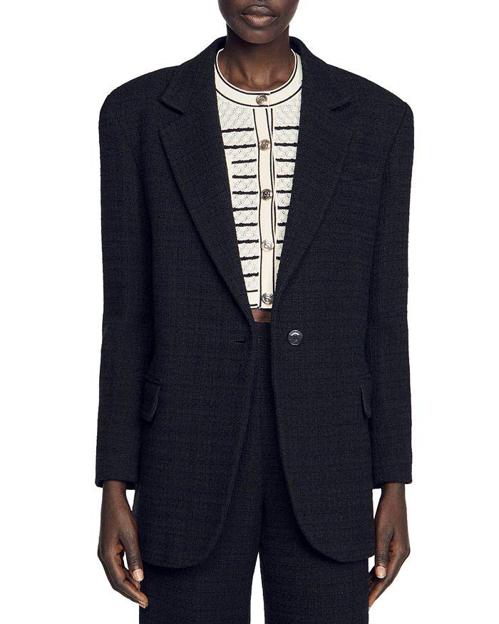Sandro One Button Tweed Blazer