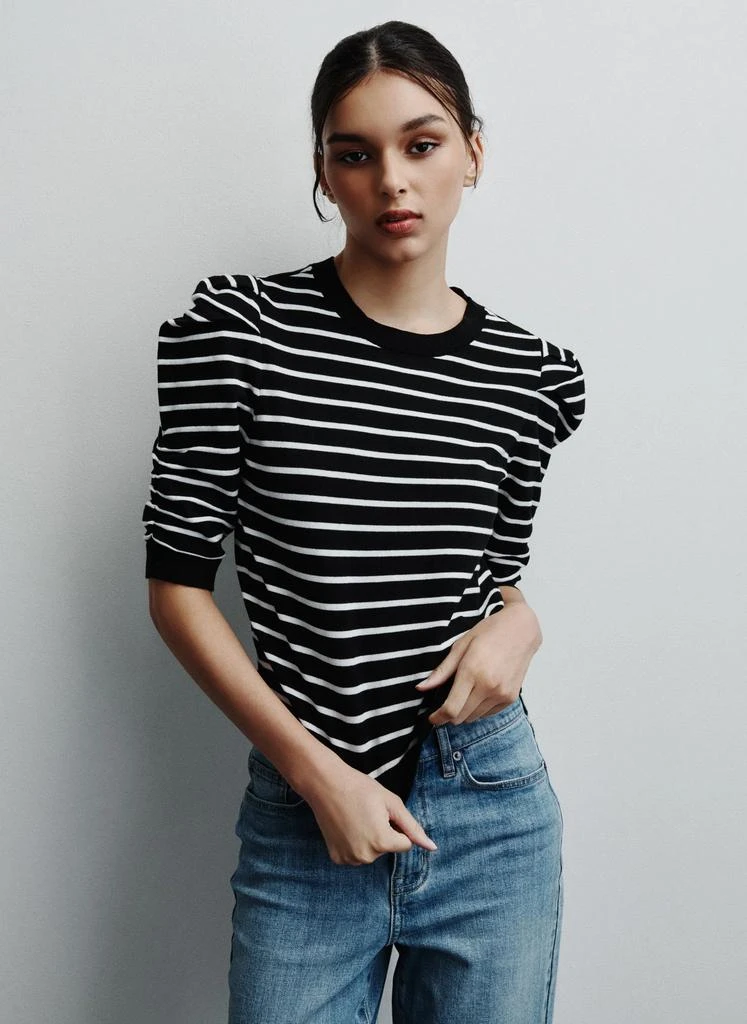 DKNY CREW NECK STRIPE TOP WITH PUFF SLEEVE 1