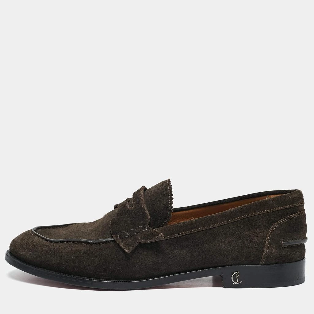 Shop Christian Louboutin Brown Suede Slip On Loafers Size 40  display picture 1