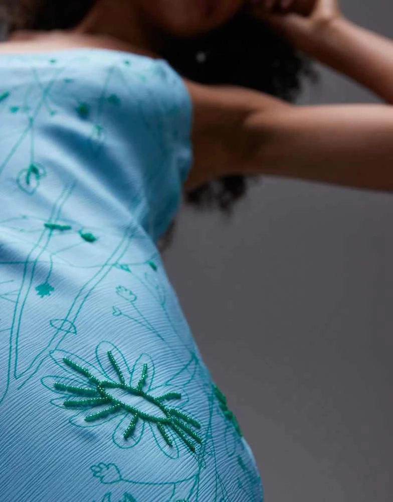 Topshop Topshop cami slip dress with embroidery and embellishment in blue 2