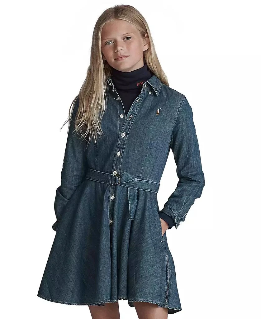 Ralph Lauren Big Girls Belted Denim Cotton Shirtdress 3