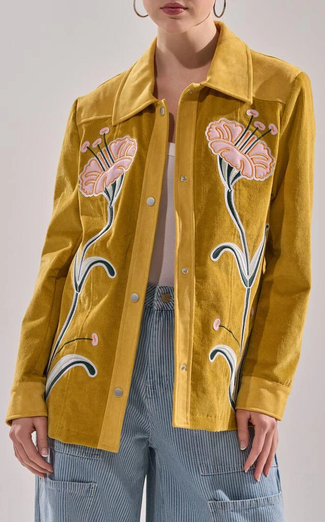 AZALEA WANG Geraldine Mustard Floral Embroidered Corduroy Jacket 2