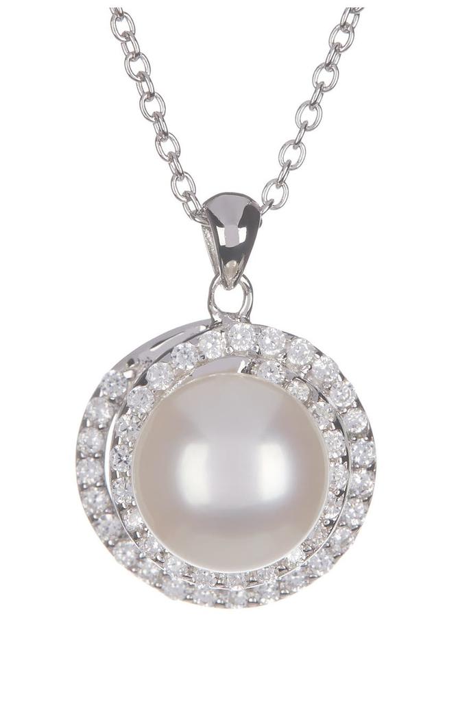Splendid Pearls 8.5-9mm Cultured Freshwater Pearl Double Halo Pendant Necklace & Earrings Set
