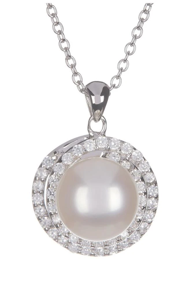 Splendid Pearls 8.5-9mm Cultured Freshwater Pearl Double Halo Pendant Necklace & Earrings Set 2