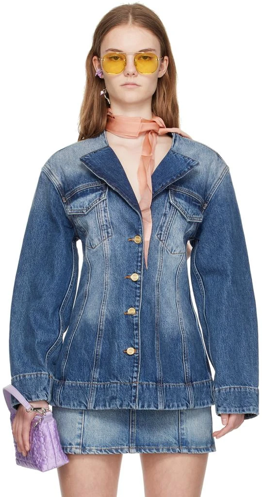 Ganni Blue Sparkle Denim Blazer 1