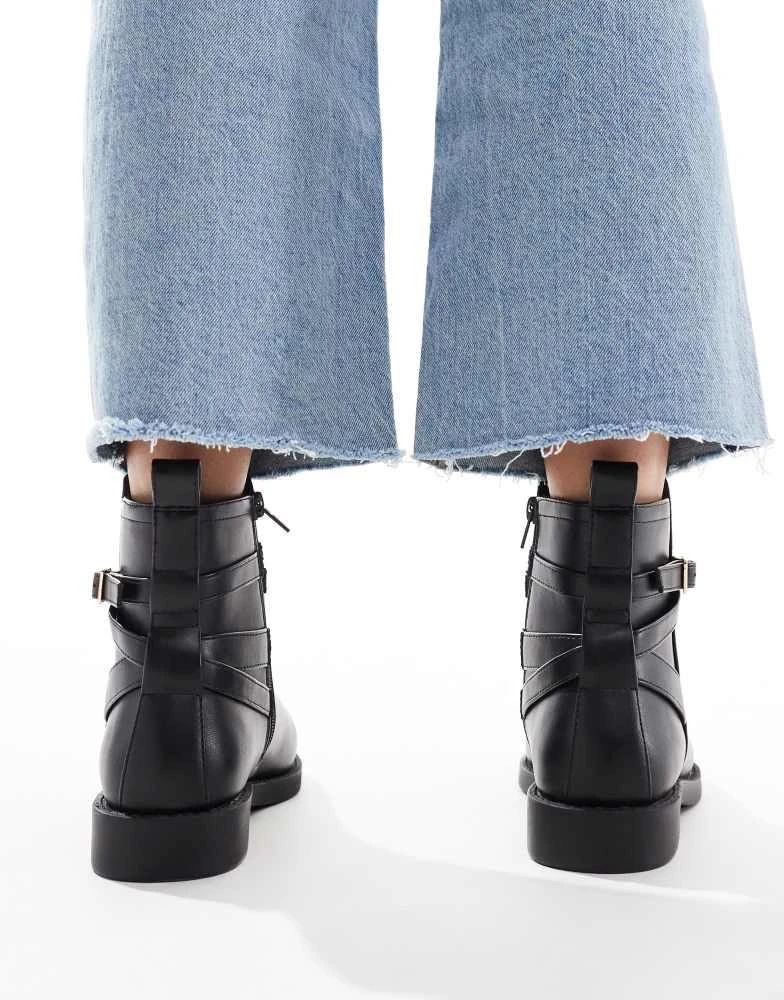 ASOS ASOS DESIGN Wide Fit Aria flat chelsea boots with buckle detail in black 3
