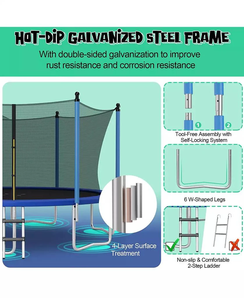 Gymax Recreational Trampoline w/ Inner Enclosure Net Basketball Hoop Ladder 4