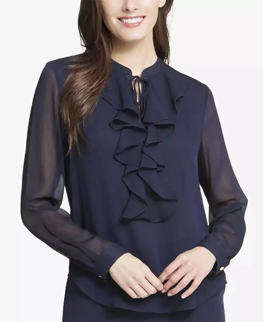 Tommy Hilfiger Women’s Ruffled Tie-Neck Blouse 1