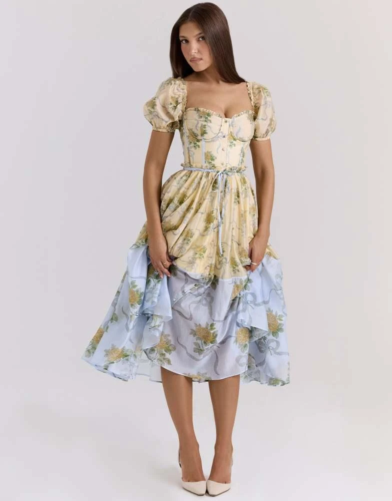 House of CB House of CB Penelope midi dress in lemon vintage rose 1