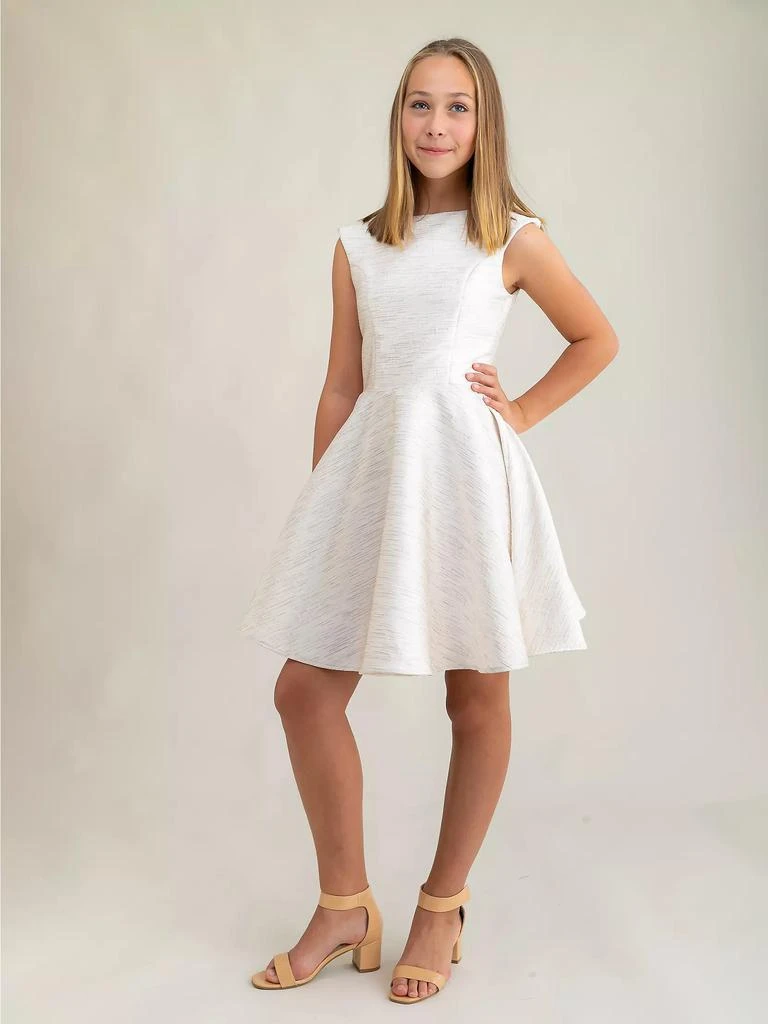 Un Deux Trois Girl's Cap Sleeve Metallic Jacquard Dress 2