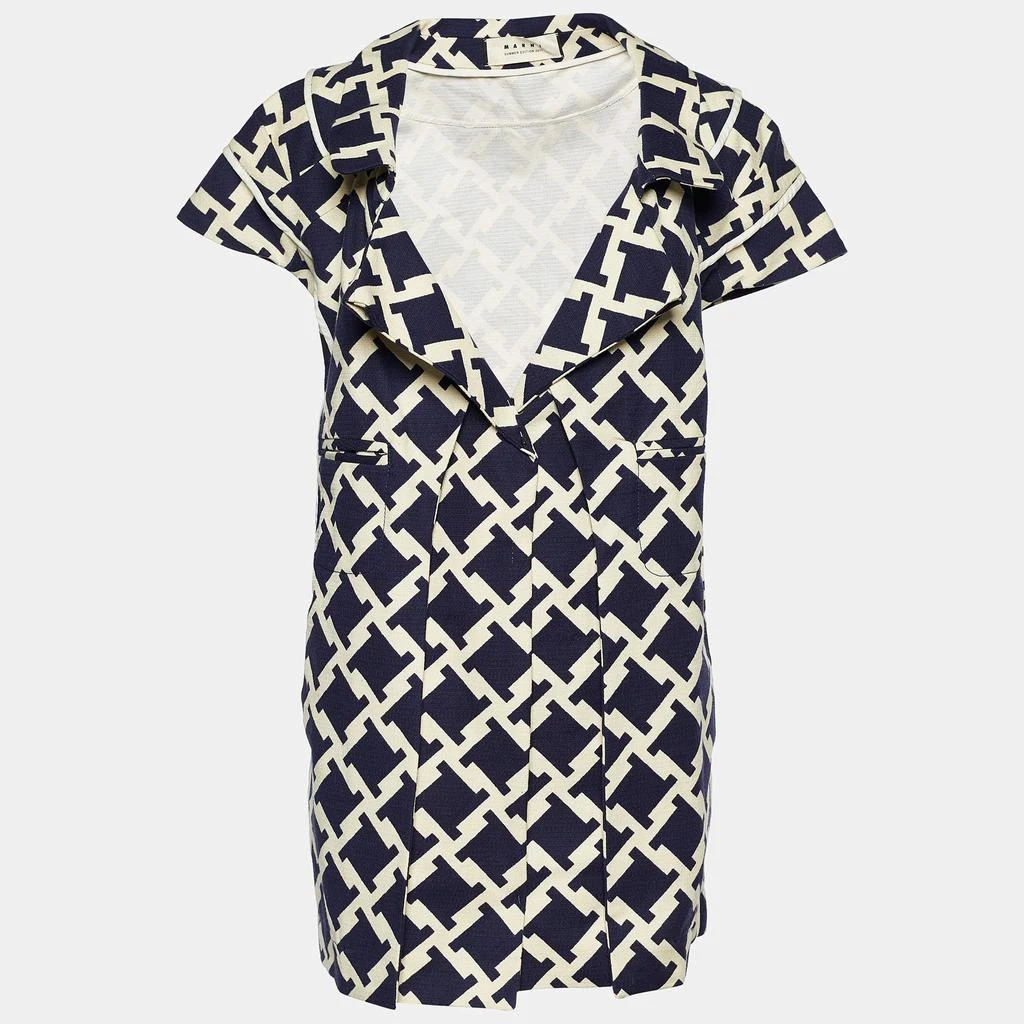 Marni Marni Blue Houndstooth Print Cotton Short Sleeve Coat M 1