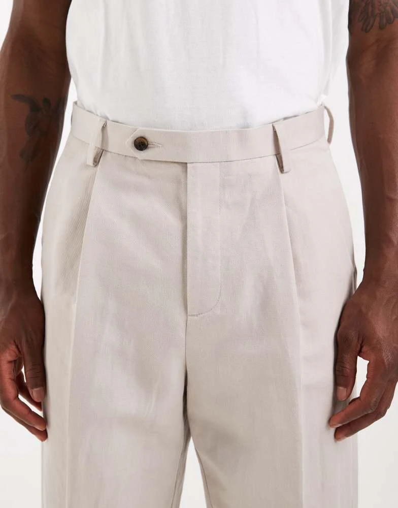ASOS ASOS DESIGN relaxed tapered linen rich suit trousers in stone 4
