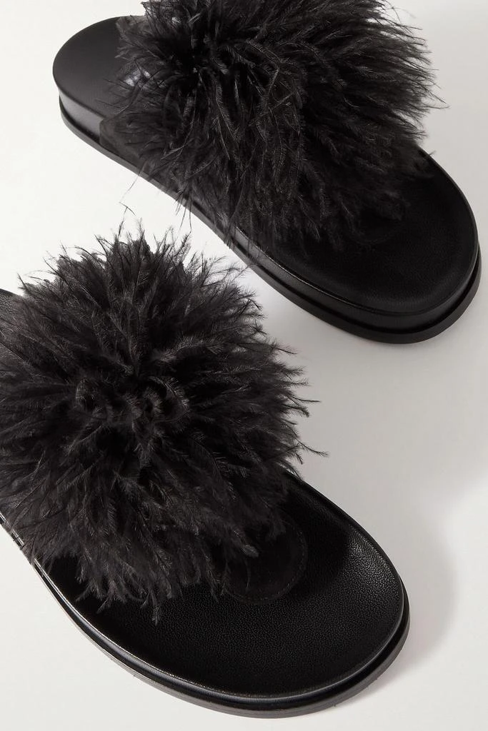 Aquazzura Boudoir Footbed feather-trimmed suede sandals 4