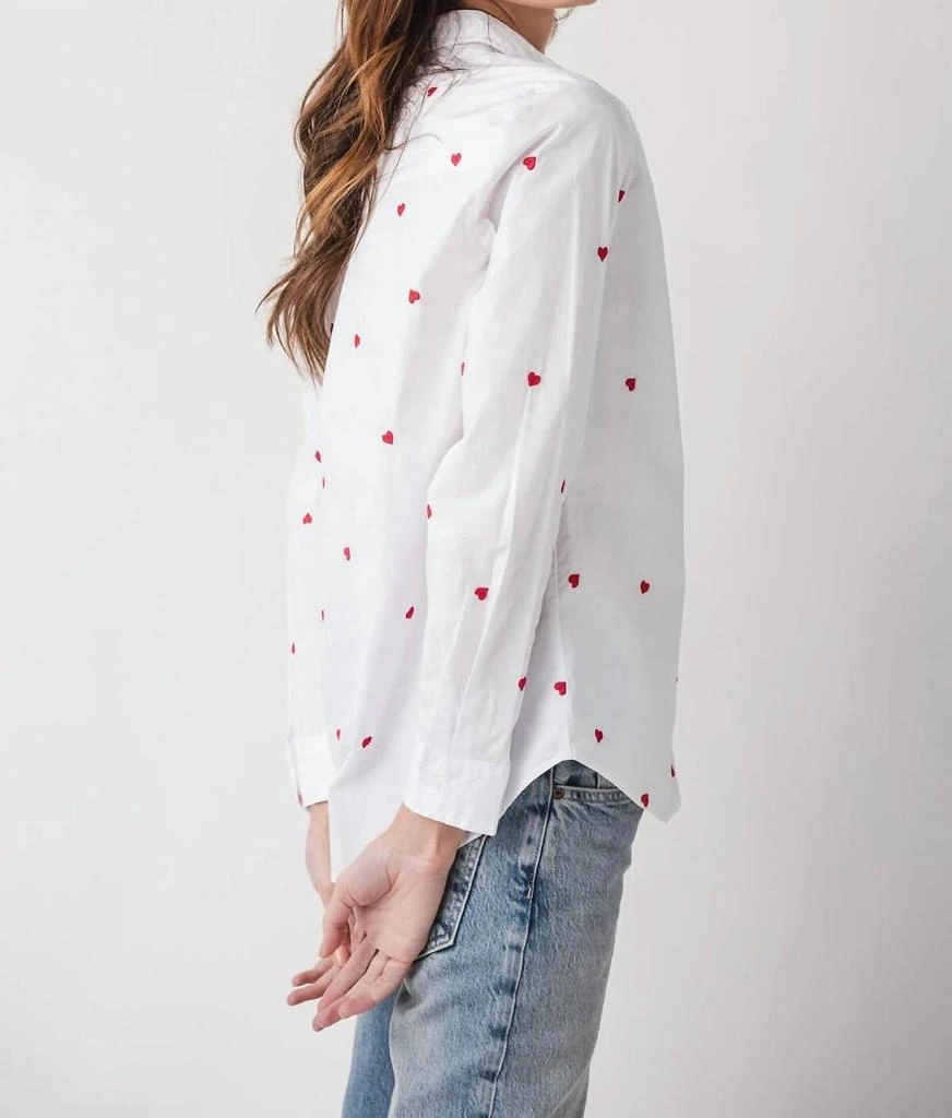 SKIES ARE BLUE Embroidered Heart Button Down Top In White/red 2