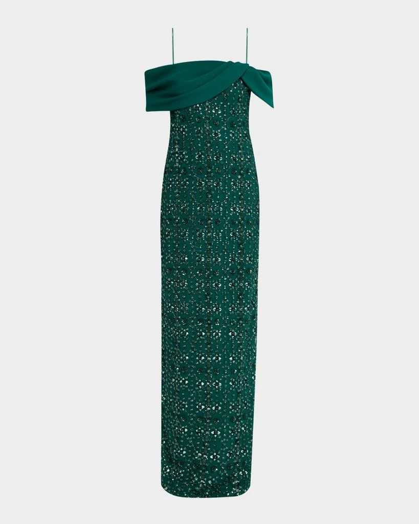 Pamella Roland Crystal Embroidered Tulle And Crepe Off-The-Shoulder Gown 1