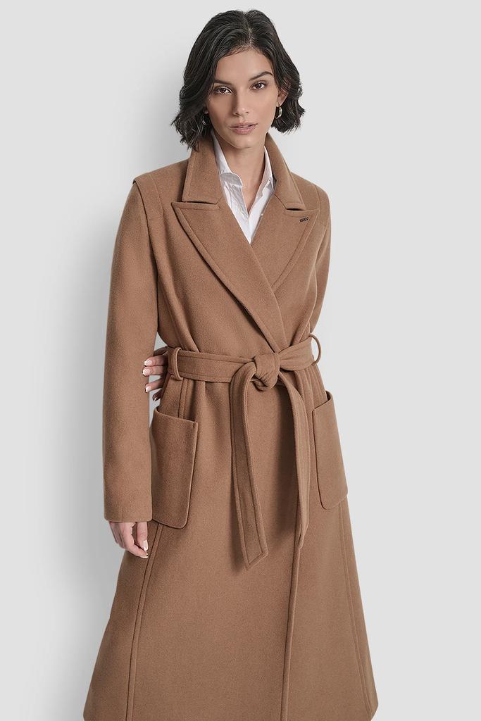 DKNY LONG WOOL TAILORED TIE WAIST COAT - Coats - Free Shipping