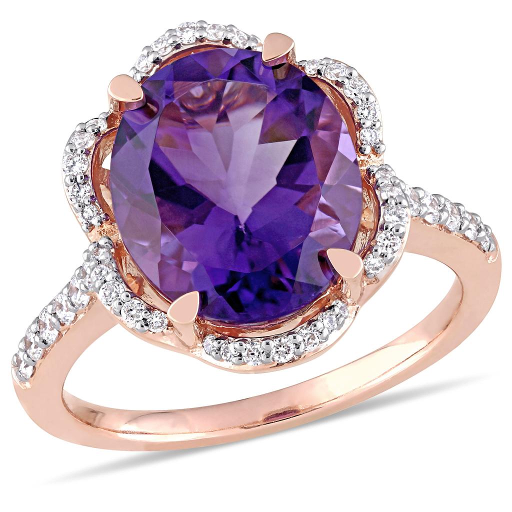 Mimi & Max 4ct TGW Oval Cut African Amethyst and 1/2ct TW Diamond Ring 14k Rose Gold