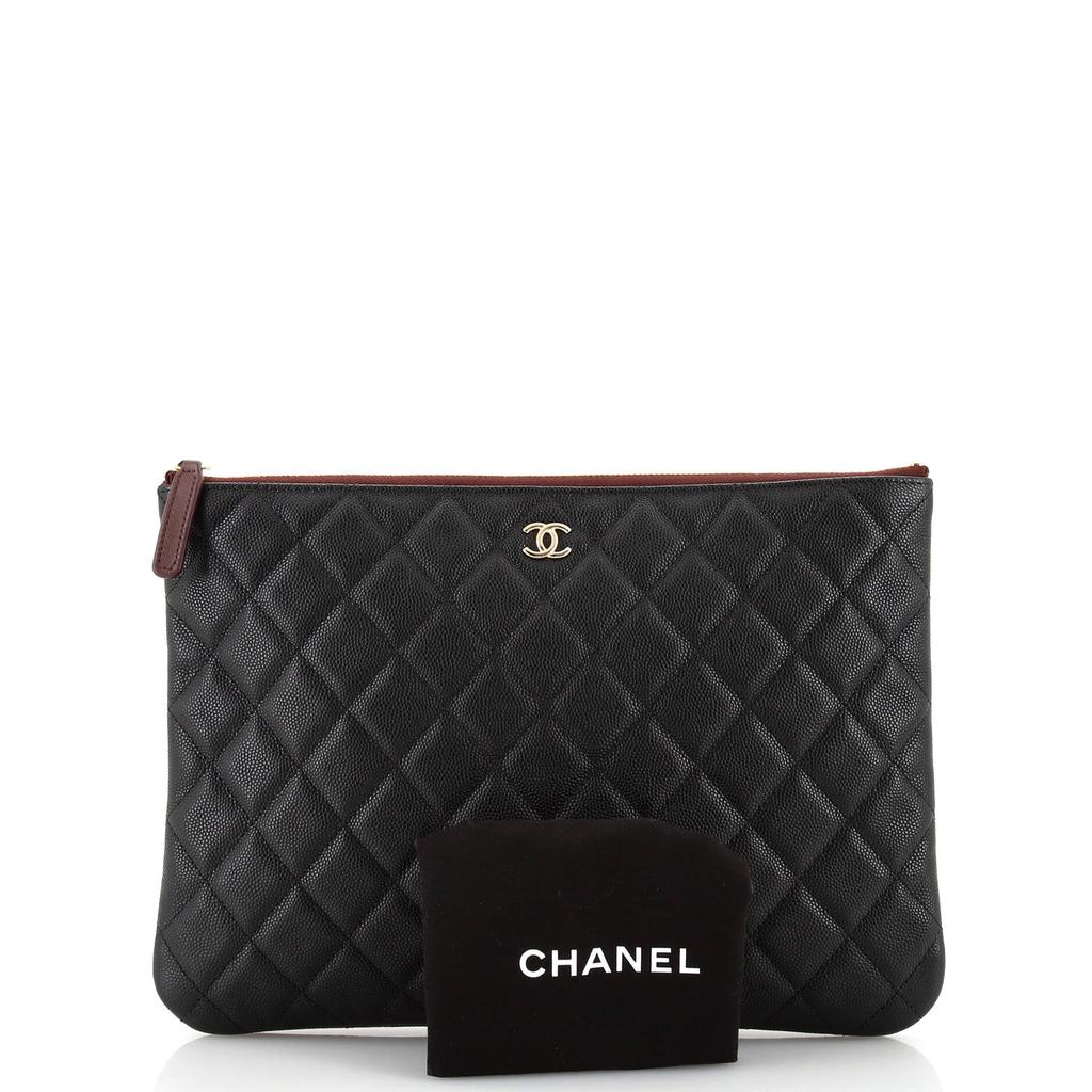 Chanel O Case Clutch Quilted Caviar Medium