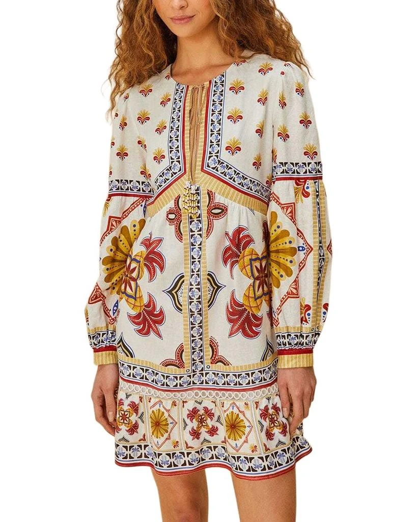 Farm Rio Linen-Blend Marys Tiles Mini Dress