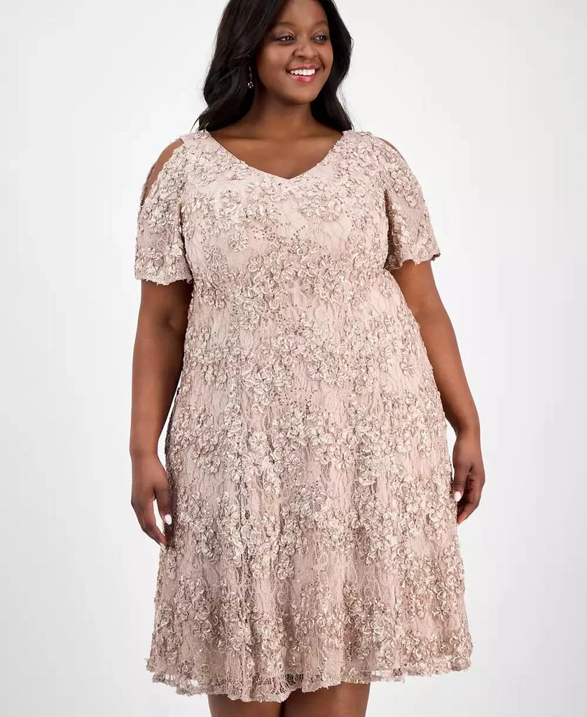 Alex Evenings Plus Size V-Neck A-Line Sequin Dress 2
