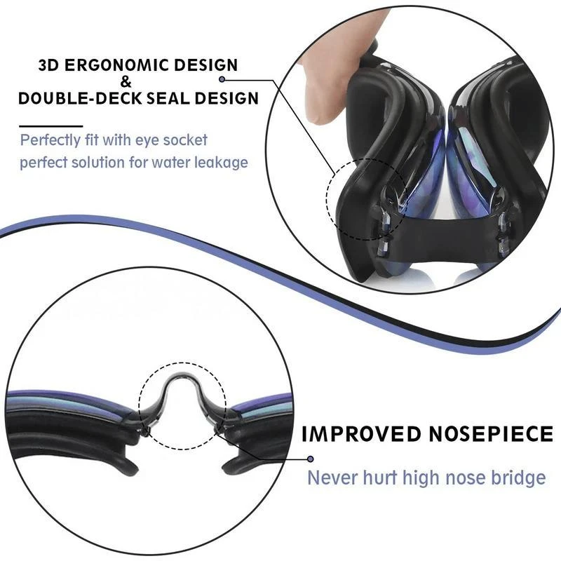 PROXXI Clear Comfortable Swimming Goggles UV- Anti-Fog Swim Glasses Mirror Adult & Kids - Black Lenses 5