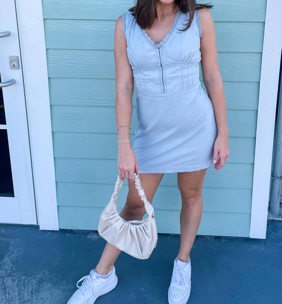 Bailey Rose Lace Trim Mini Dress In Blue