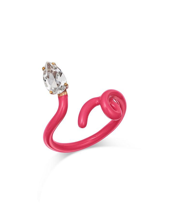 Bea Bongiasca 9K Yellow Gold You're So Vine Rock Crystal & Pink Enamel Tendril Ring